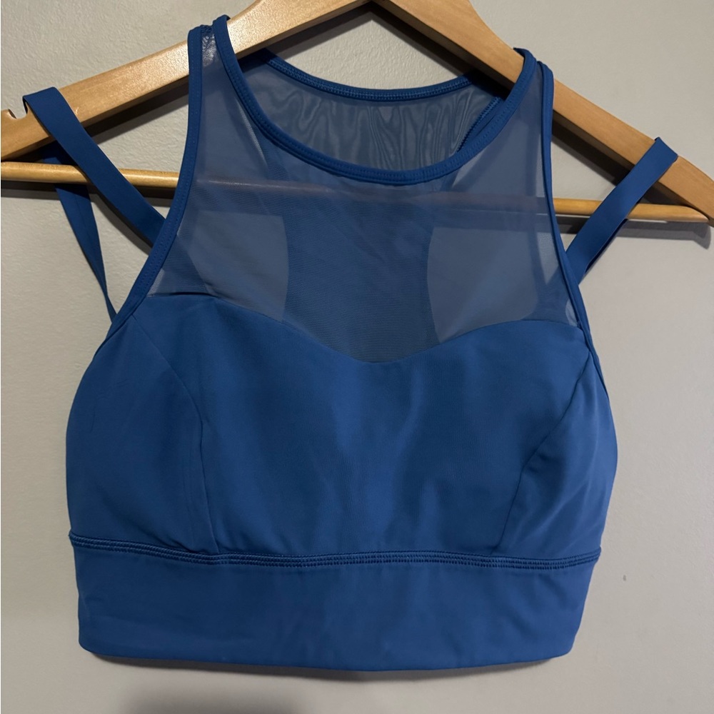 Blue Mesh Panel Sports Bra